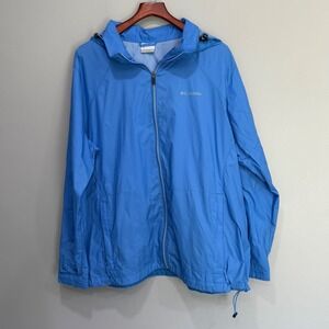 Columbia Blue Full Zip Hooded Windbreaker Jacket Plus Size 3X 1771963